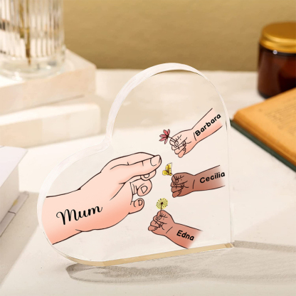 Personalised Text Acrylic Heart Keepsake Custom 1–8 Names & Flowers Ornament Handing Flowers Gifts For Mother/Grandma-Jessemade AU