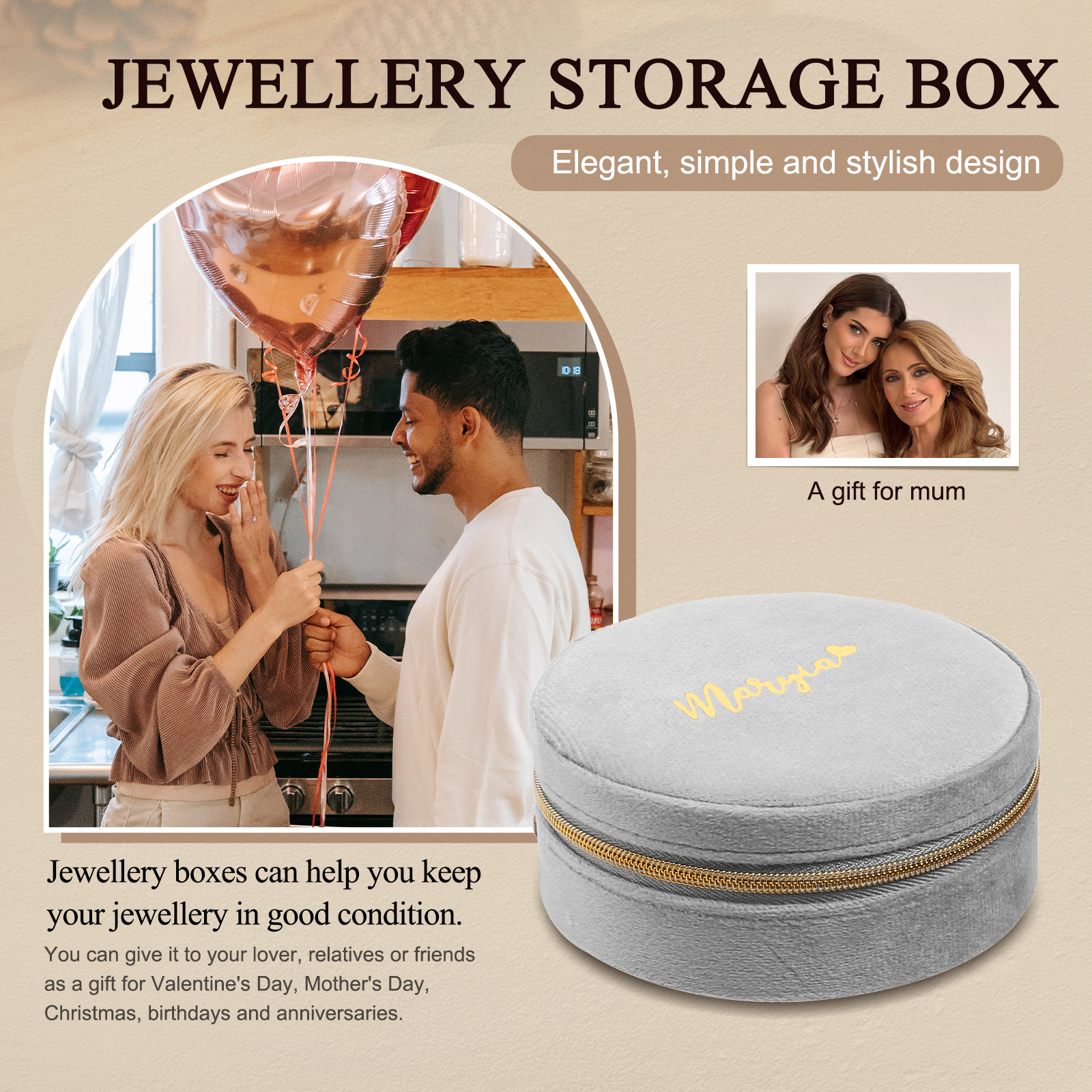 Personalised Name Jewelry Storage Box Custom Travel Jewelry Box Circle Box Gifts for Ladies Girls-Jessemade AU