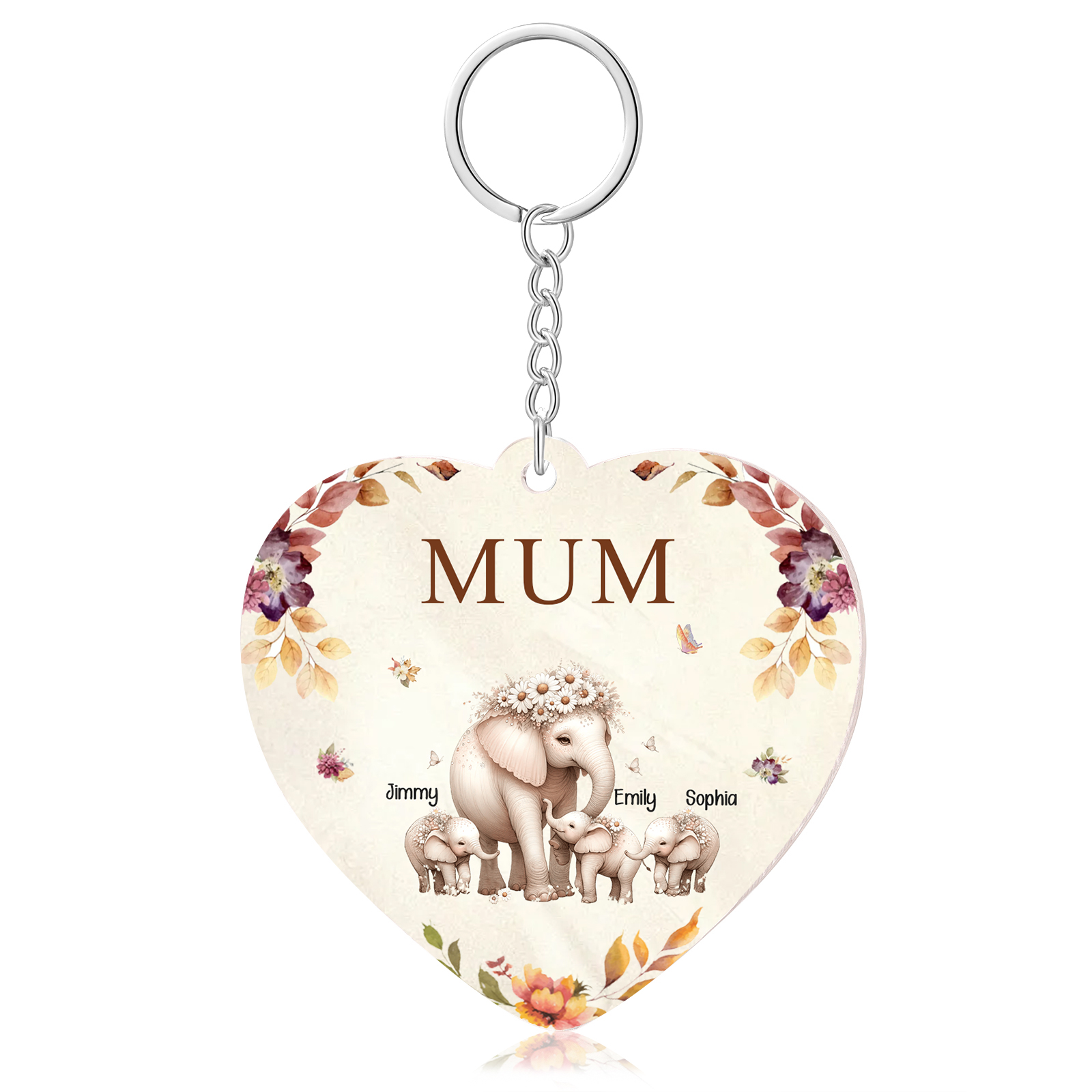 3 Names - Personalised Acrylic Keychain Custom 1 Text Elephant Family Hanging Ornaments Gift for Mum/Grandma-Jessemade AU