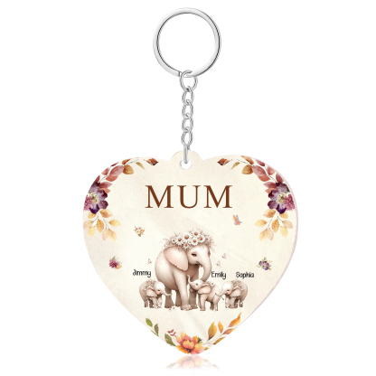 3 Names - Personalised Acrylic Keychain Custom 1 Text Elephant Family Hanging Ornaments Gift for Mum/Grandma-Jessemade AU