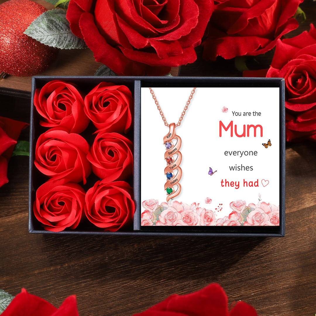 Personalised Necklace Cascading Pendant with 4 Birthstones Engraving 4 Names Gifts for Her-Jessemade AU