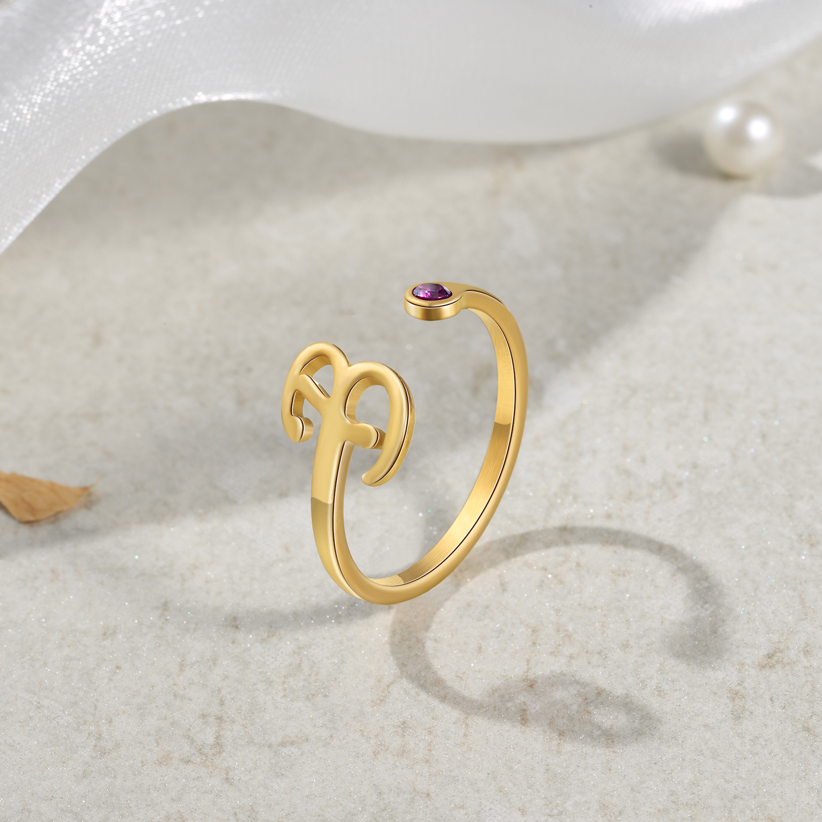 Letter Name Ring with Birthstone Custom 1 Letter Adjustable Ring for Her-Jessemade AU