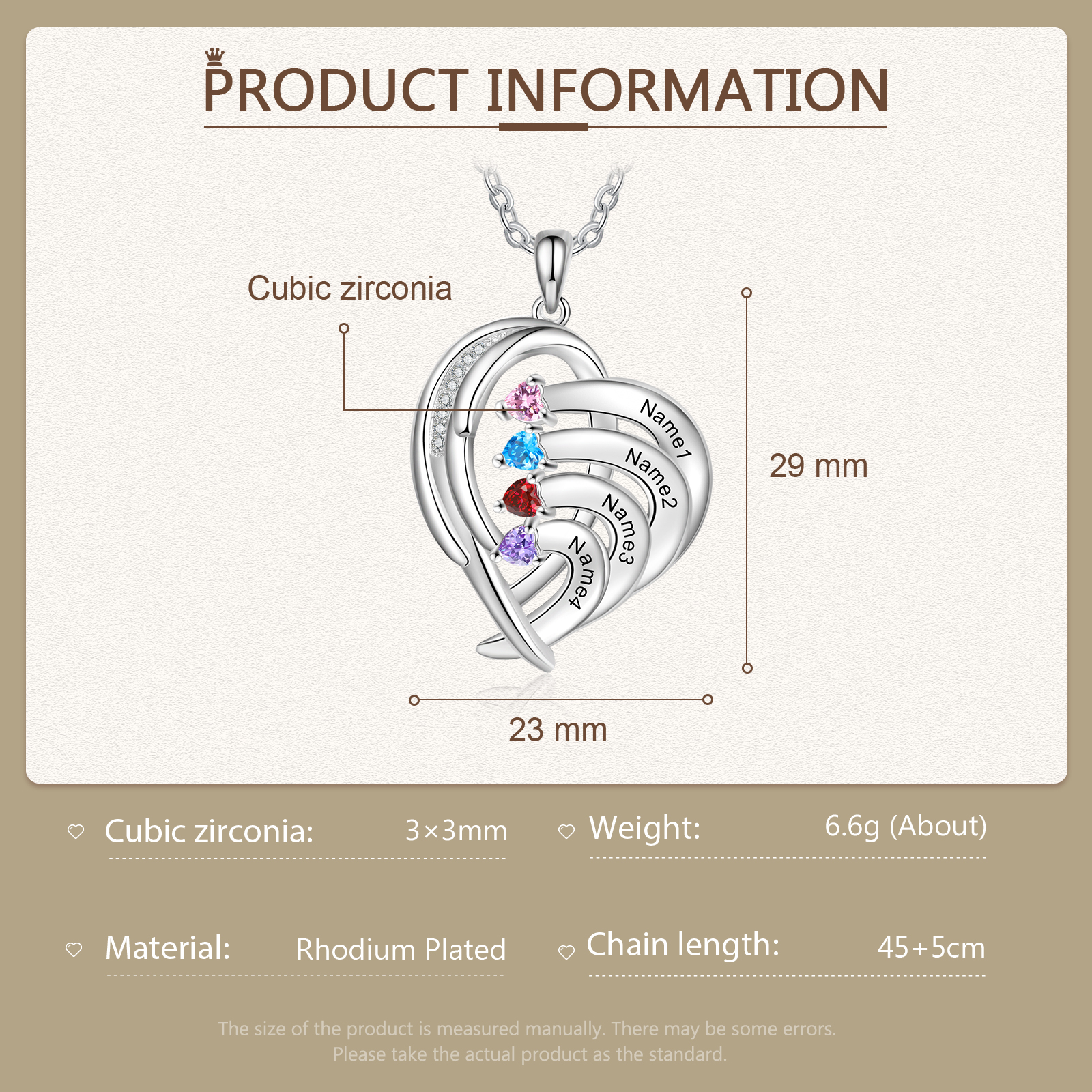 Personalised Heart Wings Necklace With 4 Birthstones Custom Names Necklace Gift For Her-Jessemade AU