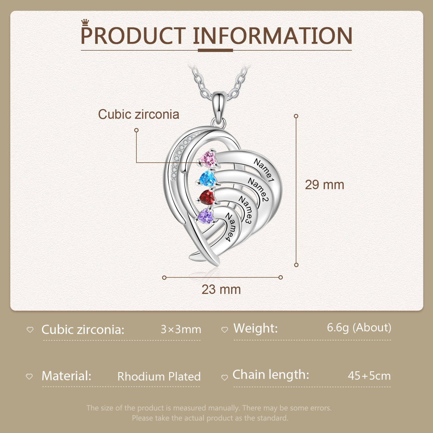 Personalised Heart Wings Necklace With 4 Birthstones Custom Names Necklace Gift For Her-Jessemade AU