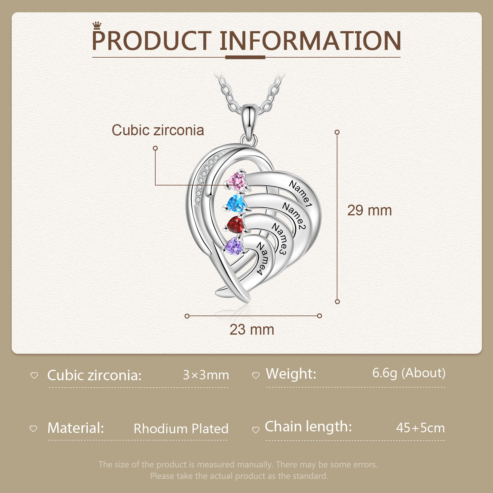 Personalised Heart Wings Necklace With 4 Birthstones Custom Names Necklace Gift For Her-Jessemade AU