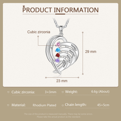 Personalised Heart Wings Necklace With 4 Birthstones Custom Names Necklace Gift For Her-Jessemade AU