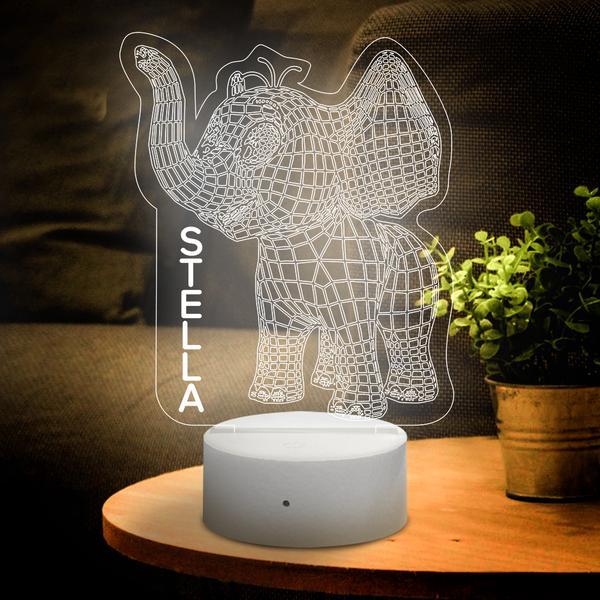 Personalised 3D Cartoon Elephant Home Decoration Lamp With Custom Name Night Light Kid's Bedroom Decor Children's LED Light-Jessemade AU