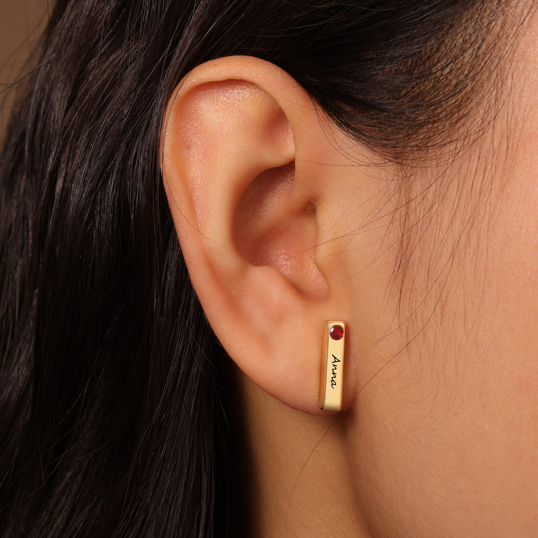 Personalised Bar Earrings Custom 2 Birthstones & 1 Text Earrings Gold Birthday Gift for Her-Jessemade AU