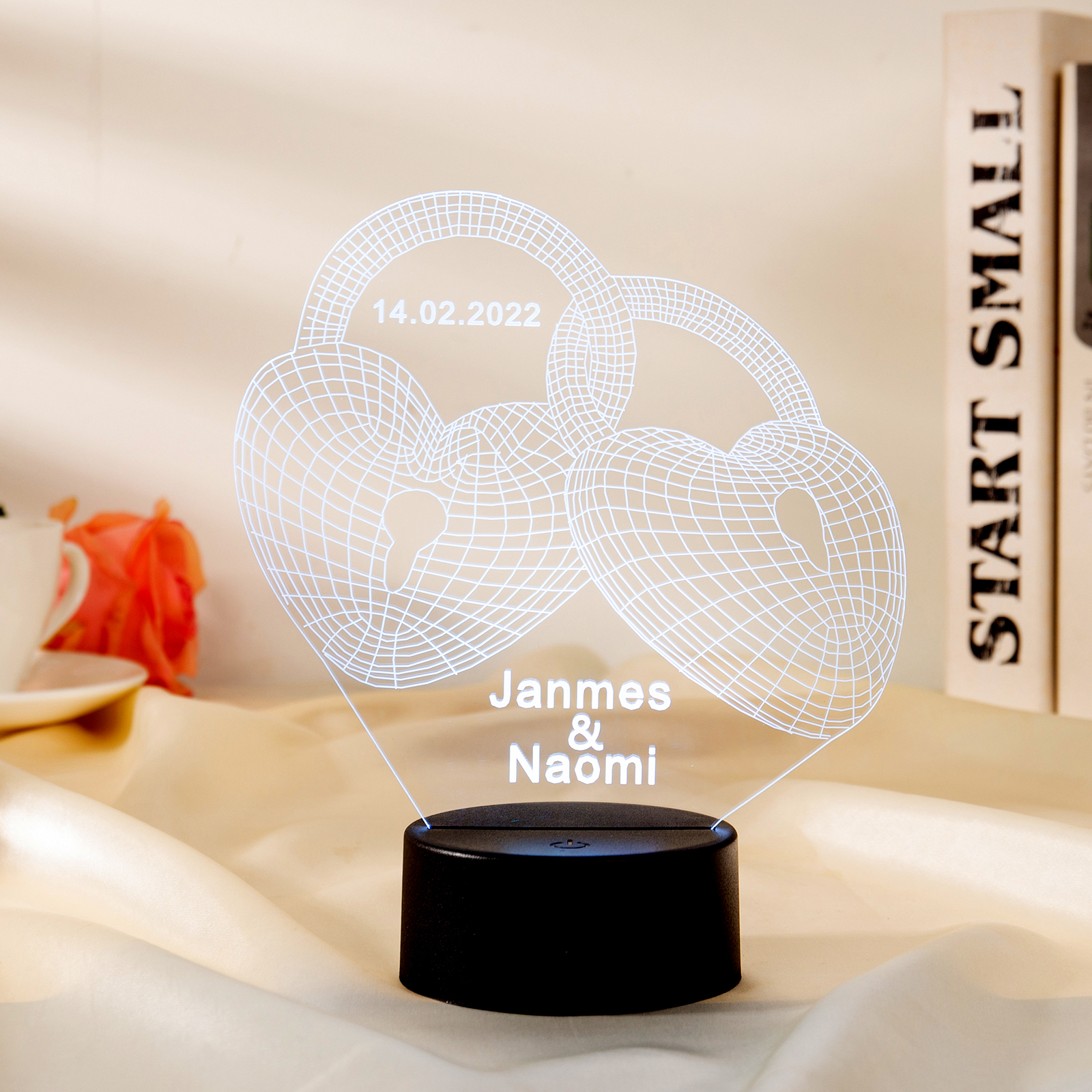 Custom 3D Love Lock Night Light With Name LED Lamp Gifts For Couple-Jessemade AU
