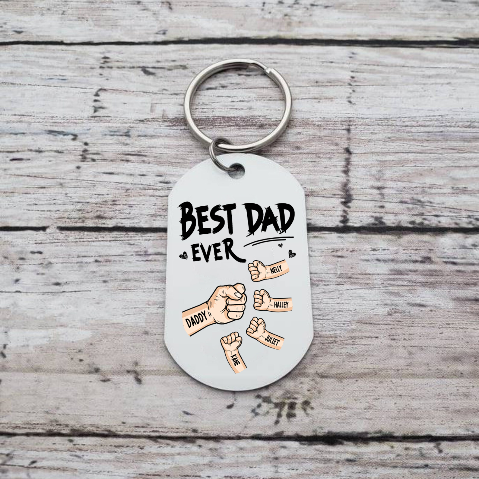 Personalised 5 Names Keychain Custom Fist Bump Keychain Father's Day Gift - Best Dad Ever-Jessemade AU
