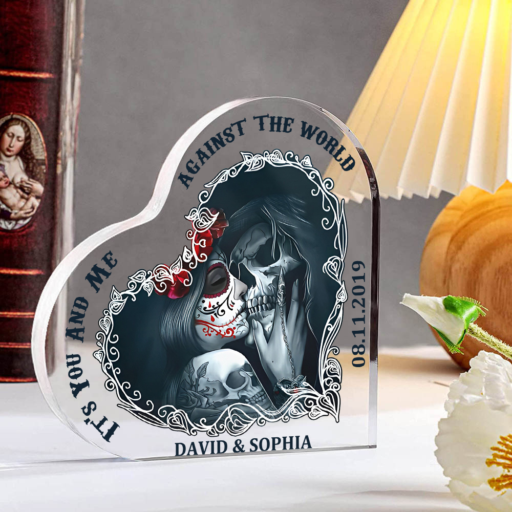 Couple Acrylic Heart Keepsake Customised Text & Date Ornament Valentine's Day Gift For Couples - IT'S YOU AND ME AGAINST THE WORLD-Jessemade AU