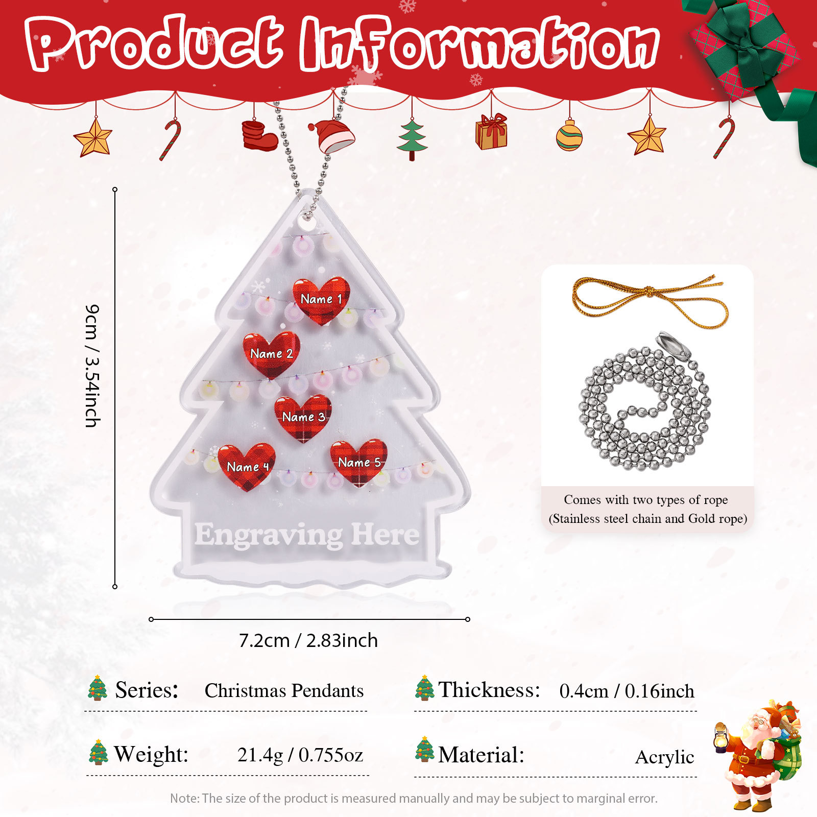 5 Names - Personalised Acrylic Christmas Ornaments Customised Text & Name Xmas Pendant Gifts for Family Friends-Jessemade AU