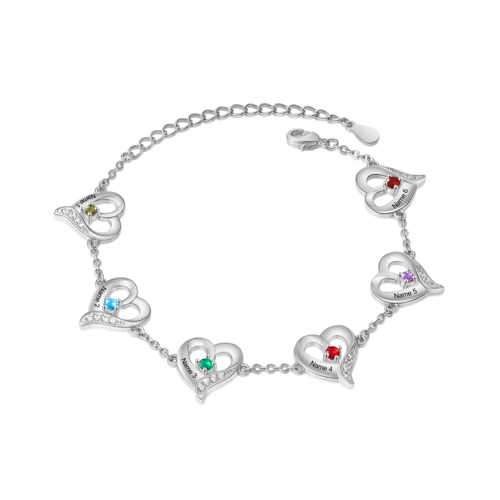 6 Names - Personalised Heart Bracelet Customised Names & Birthstones Bracelets Silver Valentine's Day Gift For Her-Jessemade AU