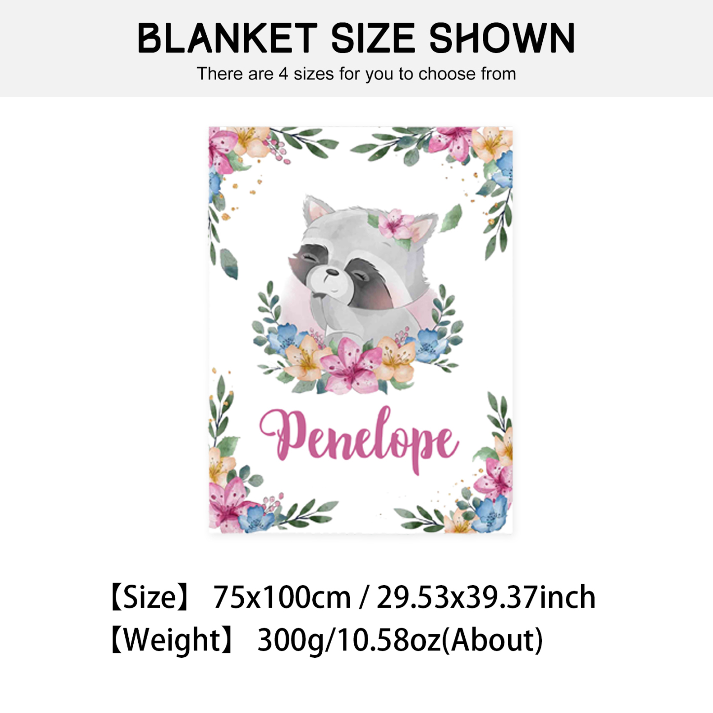 Personalised Raccoon Blanket Custom Name Cute Cartoon Blanket-Jessemade AU