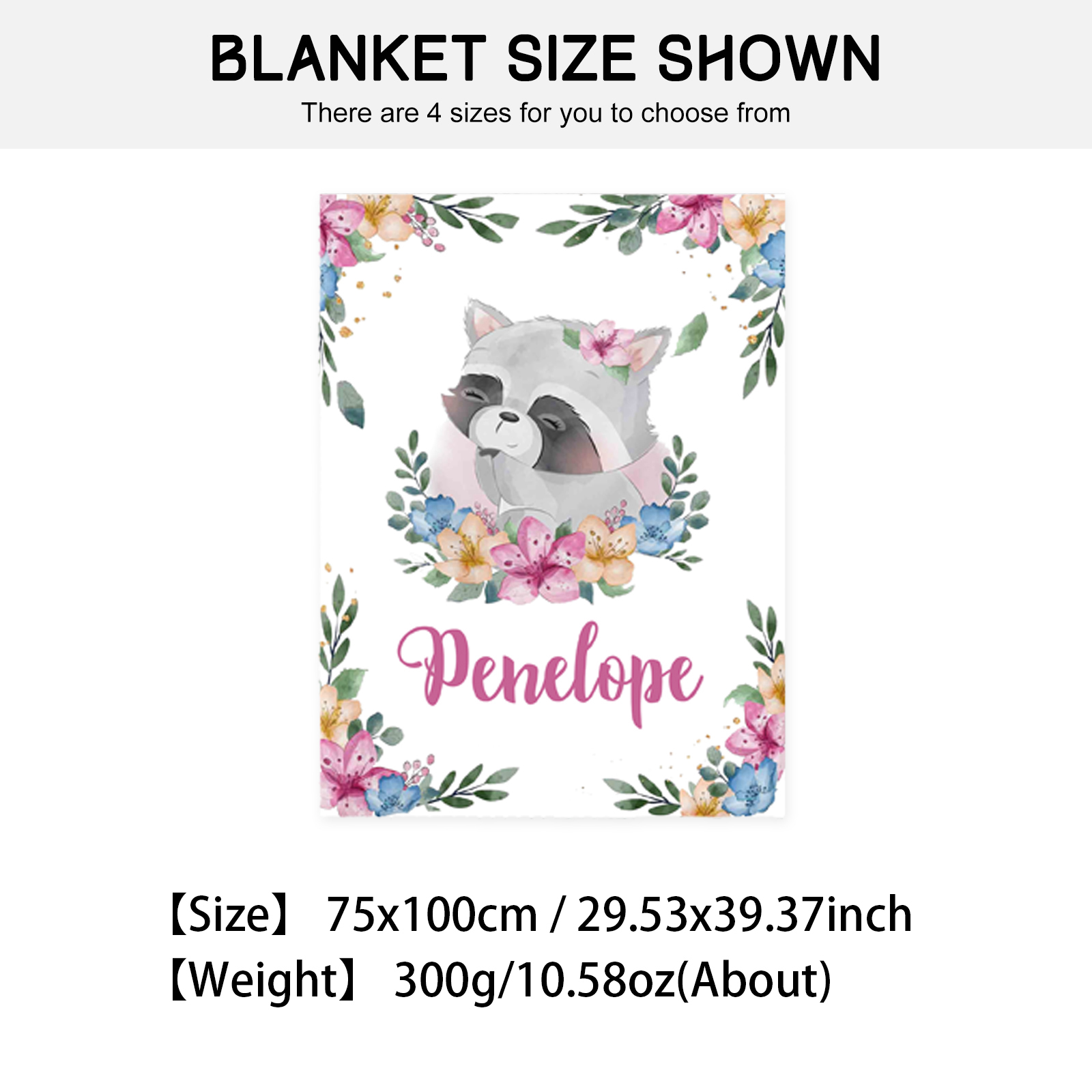 Personalised Raccoon Blanket Custom Name Cute Cartoon Blanket-Jessemade AU