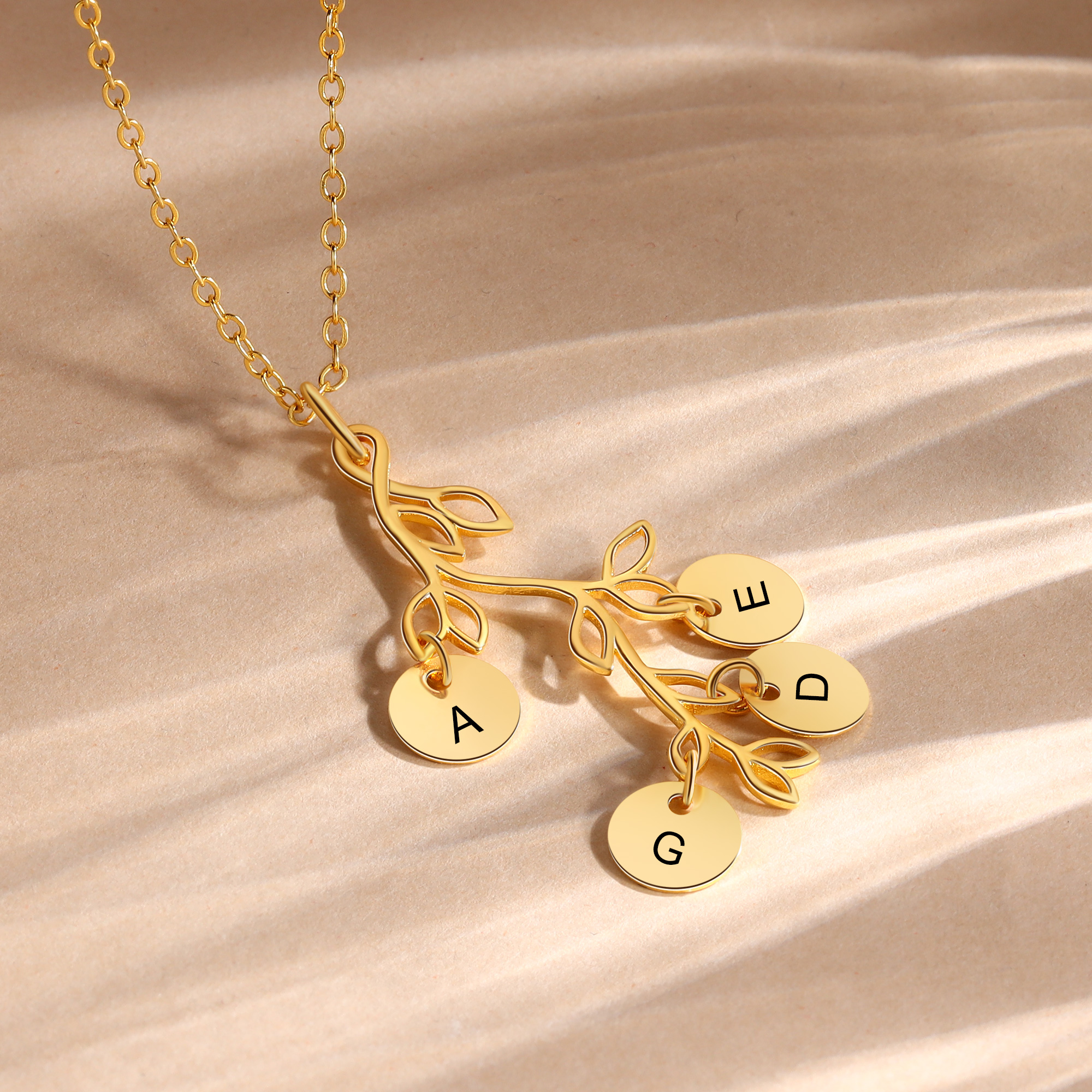 Personalised Branches Pendant Necklace Custom 4 Letters Circle Charm Necklace Gold Birthday Gift for Her-Jessemade AU