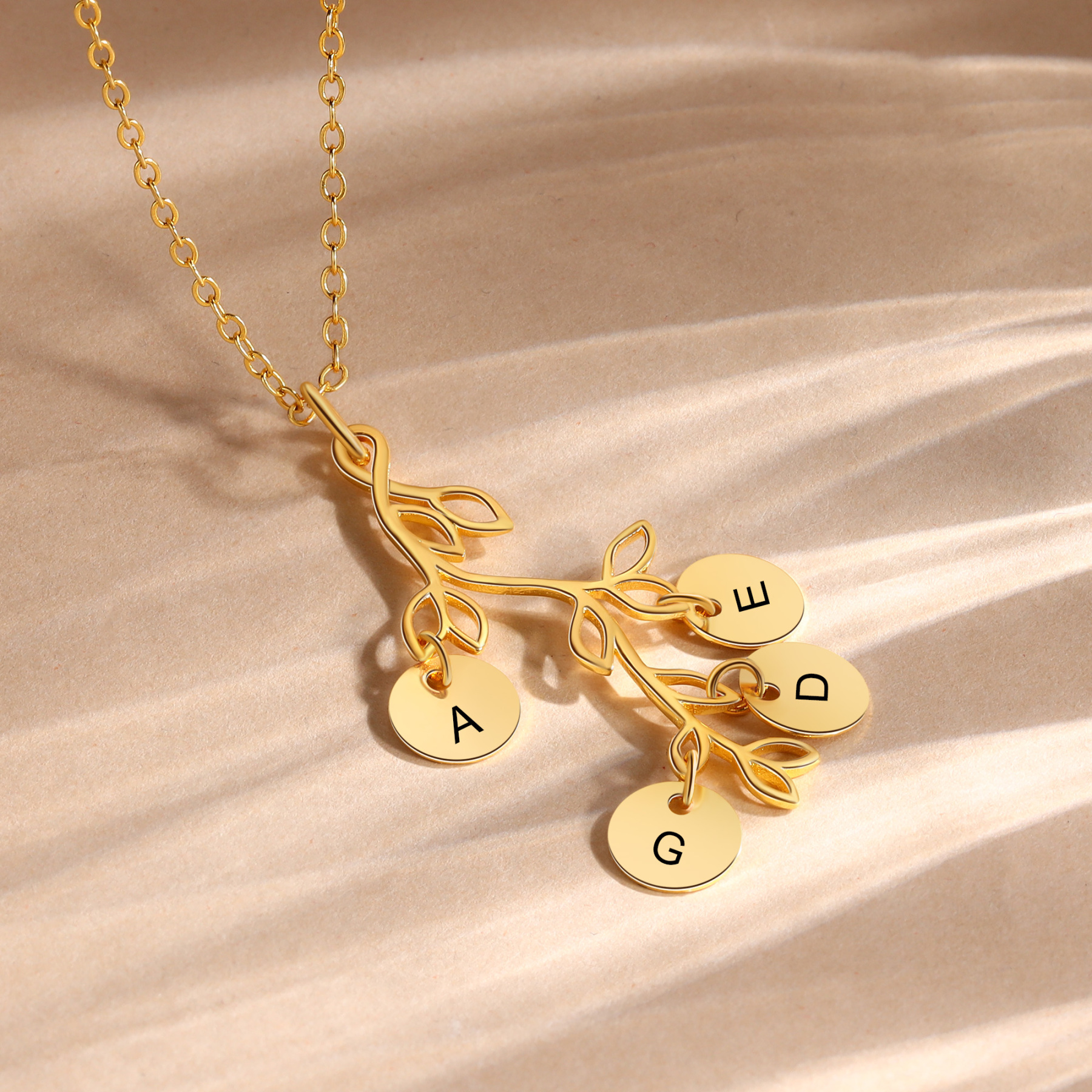 Personalised Branches Pendant Necklace Custom 4 Letters Circle Charm Necklace Gold Birthday Gift for Her-Jessemade AU