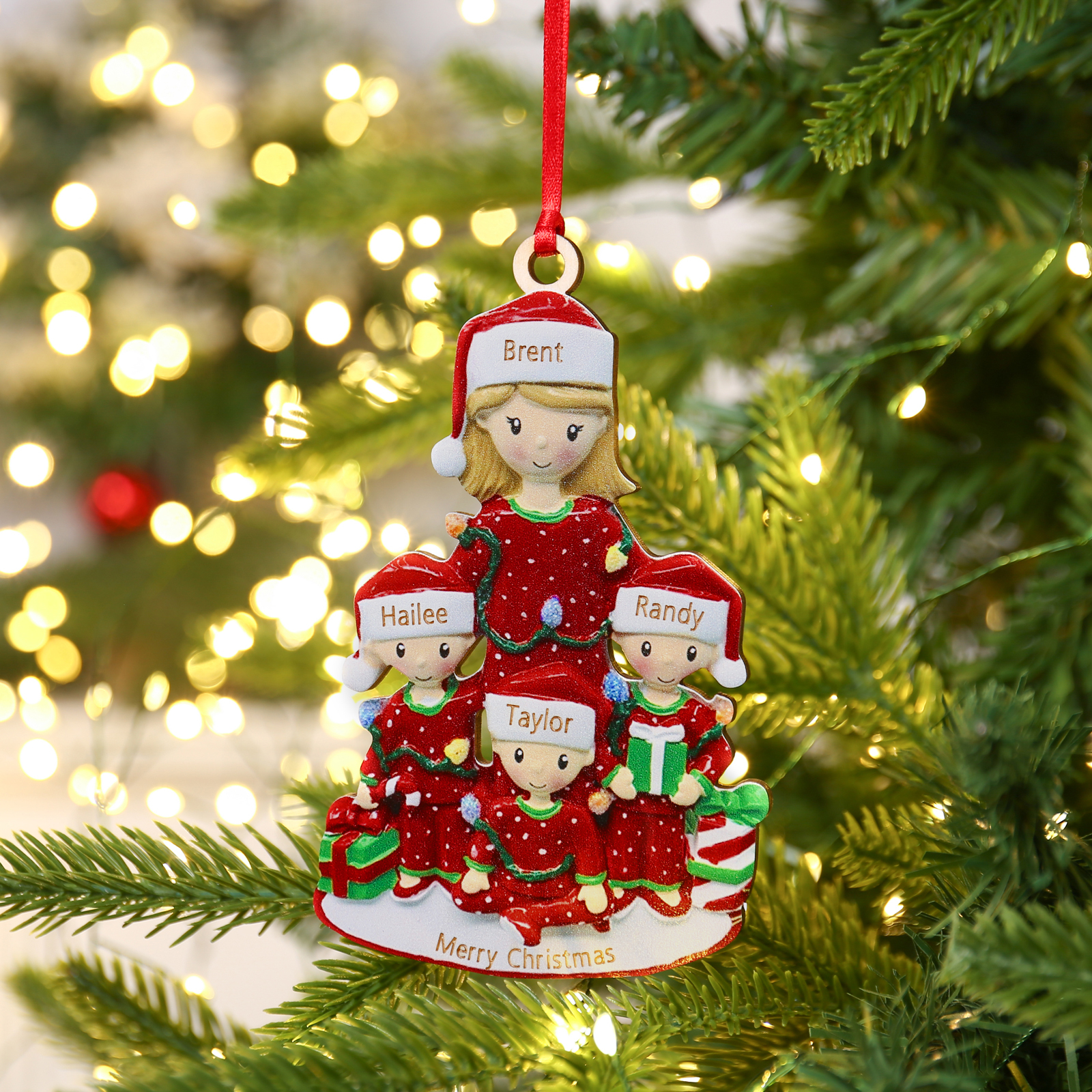 4 Names - Parent Single Mom with 3 Kids Family Christmas Ornament Custom Name & Text Wooden Hanging Ornaments Personalised Gift -Jessemade AU