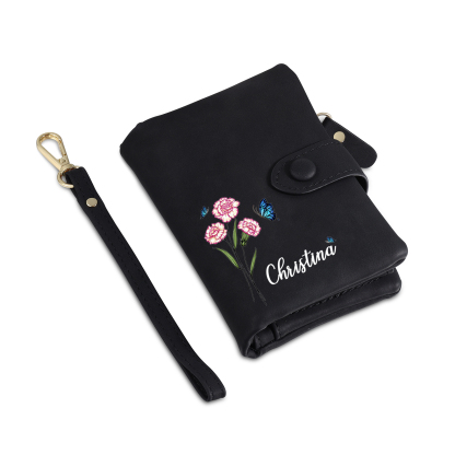 Personalised Women's Leather Wallet Custom Birthday Flower & Name & Photo Wallet Gift for Her