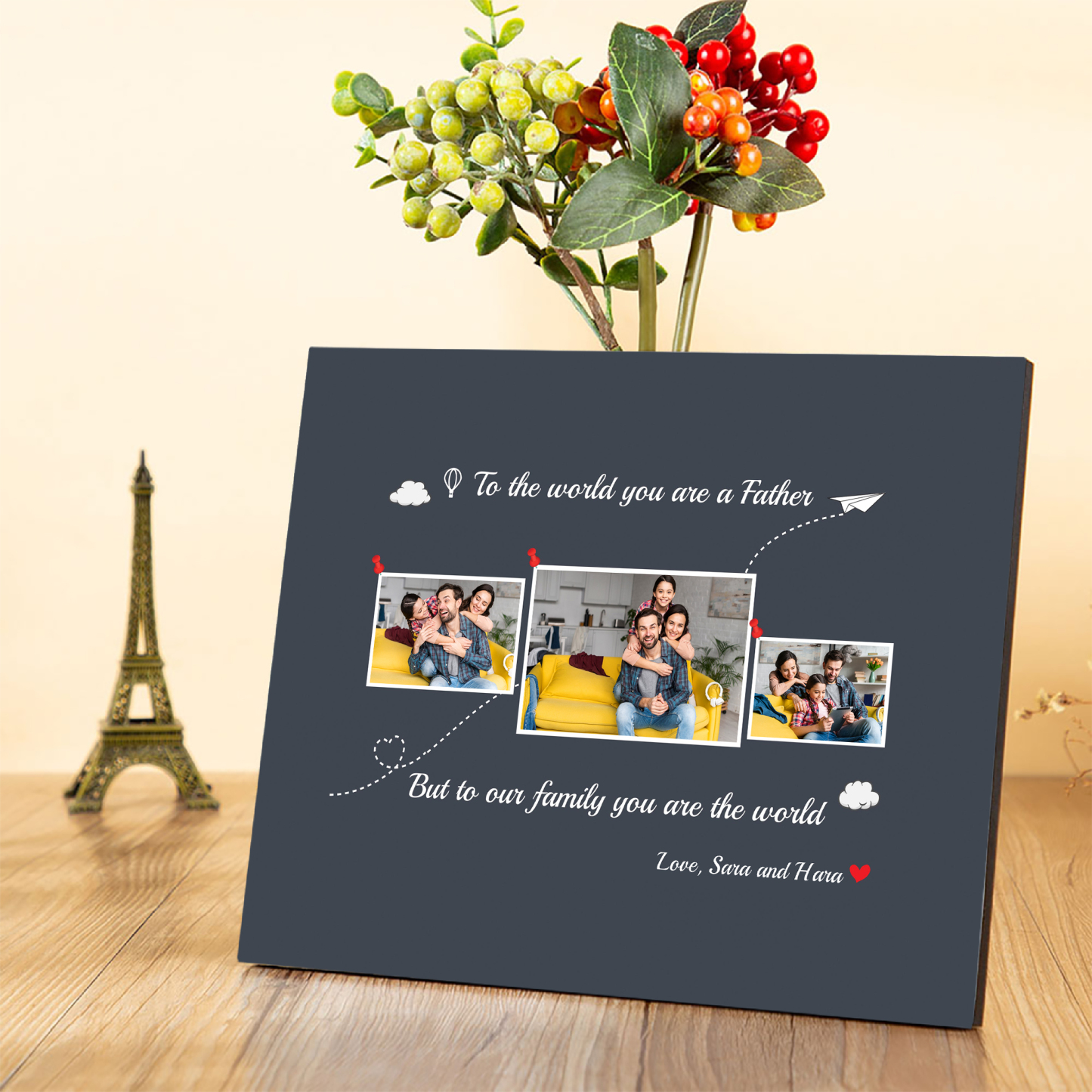 Father's Day Gifts Personalised Photo Frame Wood Signs Keepsake Custom 3 Photos-Jessemade AU