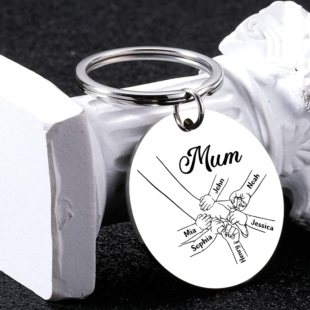 6 Names - Personalised Text Keychain Holding Hands Keychain Mother's Day Gifts For Grandma/Mother-Jessemade AU