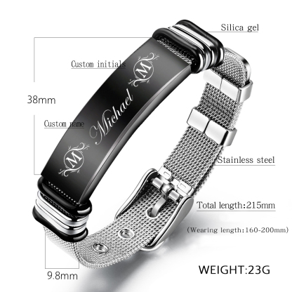 Personalised Men's Name Bracelet Custom Name Letter Watchband Initial ID Bar Bangle Gifts For him-Jessemade AU