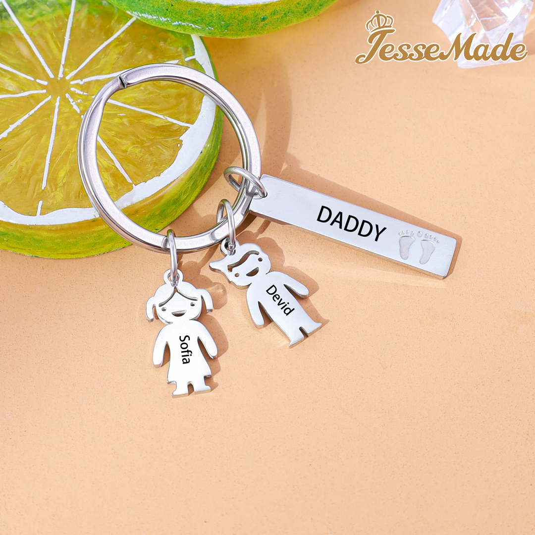 Personalised Kids Charm Keychain Engraved 2 Names Key Chain Gifts For Dad-Jessemade AU