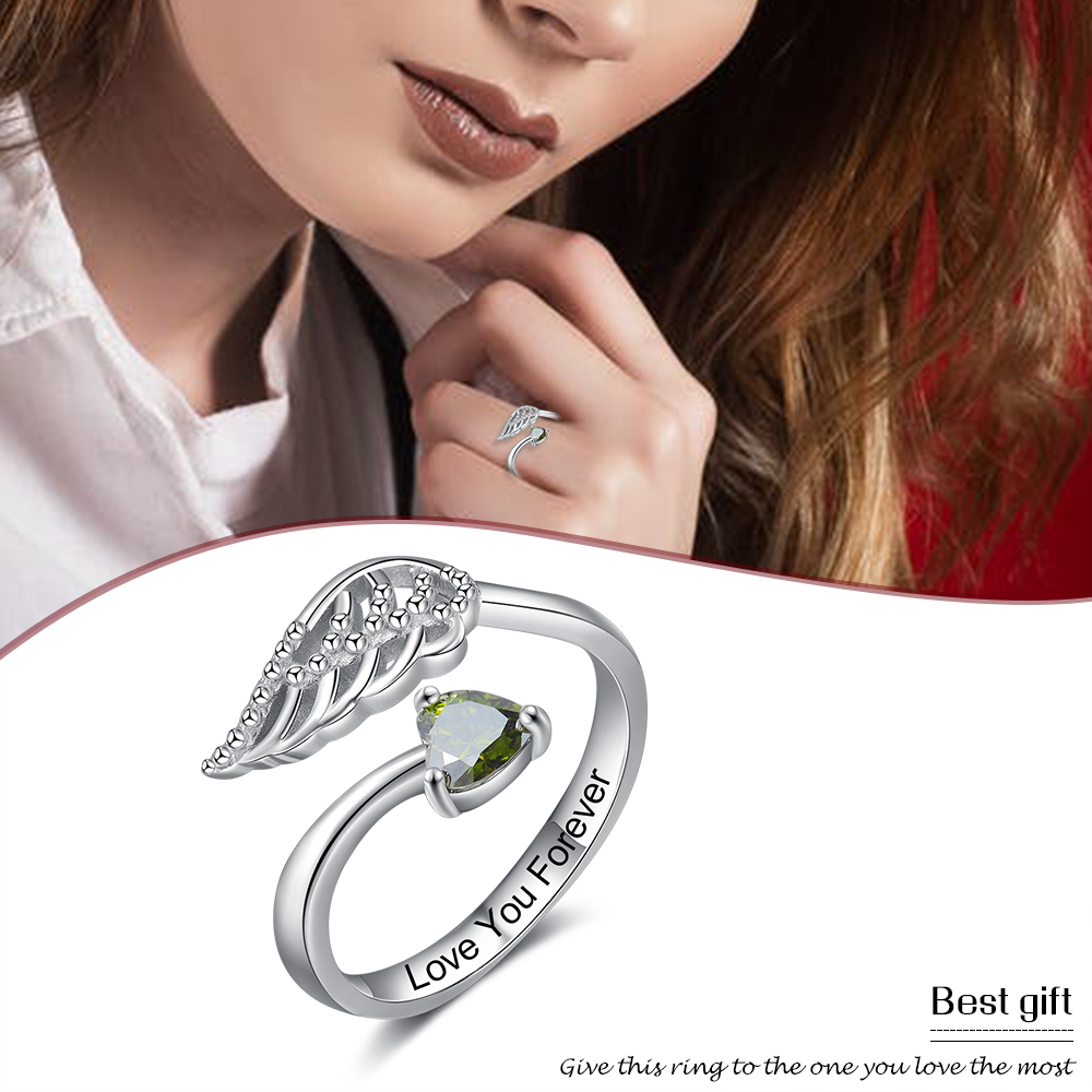 Personalised Mothers Ring With 1 birthstone Wing Customised Ring For Her-Jessemade AU