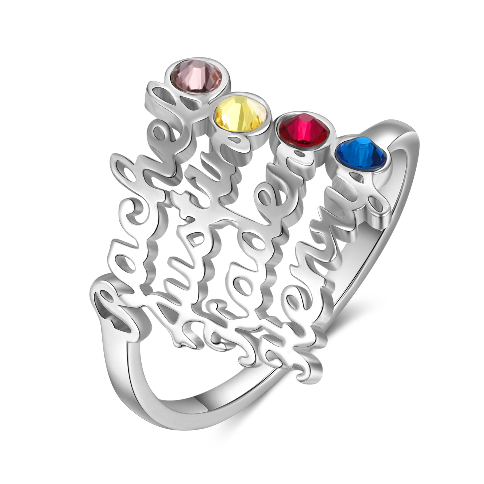 Personalised Birthstone Ring Custom 4 Names Ring Best Gift For Women-Jessemade AU