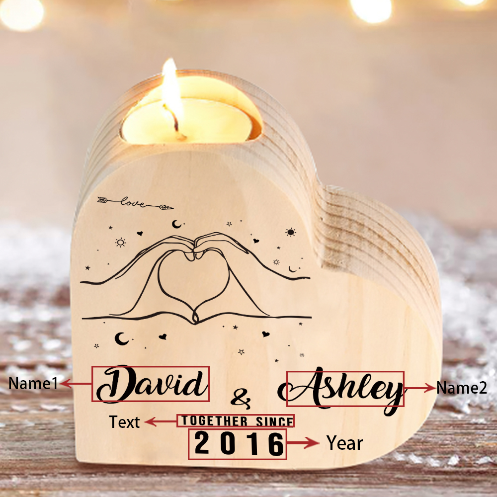 Personalised Couple Candle Holder Custom 2 Names & Text & Year Wooden Candlesticks Valentine's Day Romantic Gifts-Jessemade AU