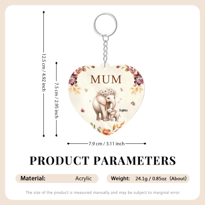 1 Name - Personalised Acrylic Keychain Custom 1 Text Elephant Family Hanging Ornaments Gift for Mum/Grandma-Jessemade AU