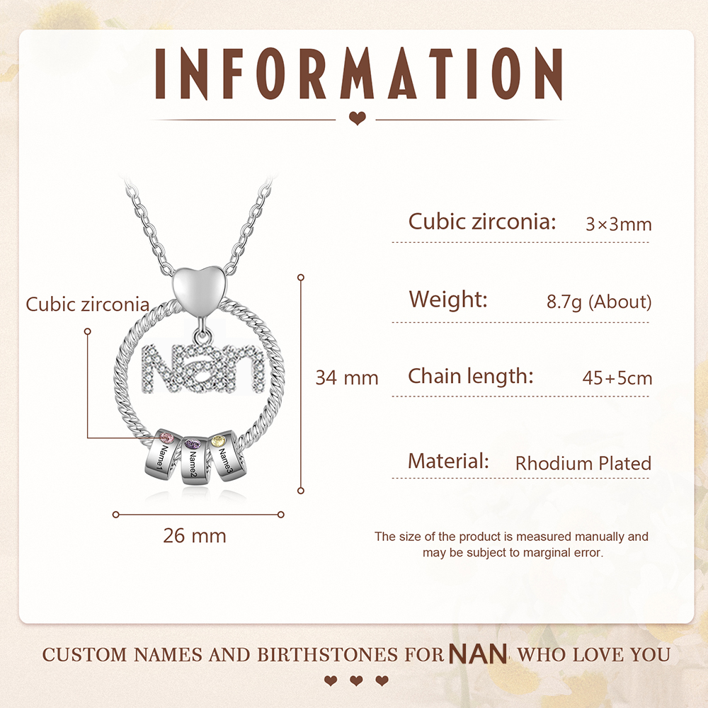 3 Names - Personalised Nan Necklace Custom Names & Birthstones Circle Pendant Necklace Gift for Grandma Nanna-Jessemade AU
