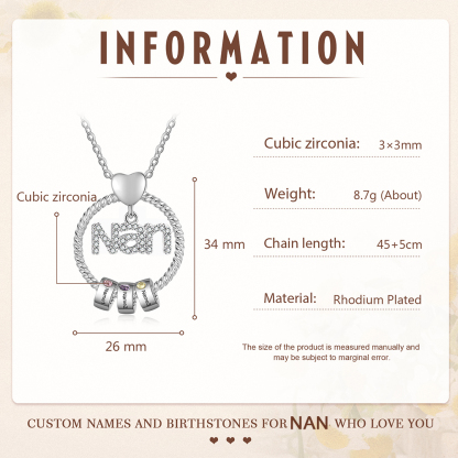 3 Names - Personalised Nan Necklace Custom Names & Birthstones Circle Pendant Necklace Gift for Grandma Nanna-Jessemade AU