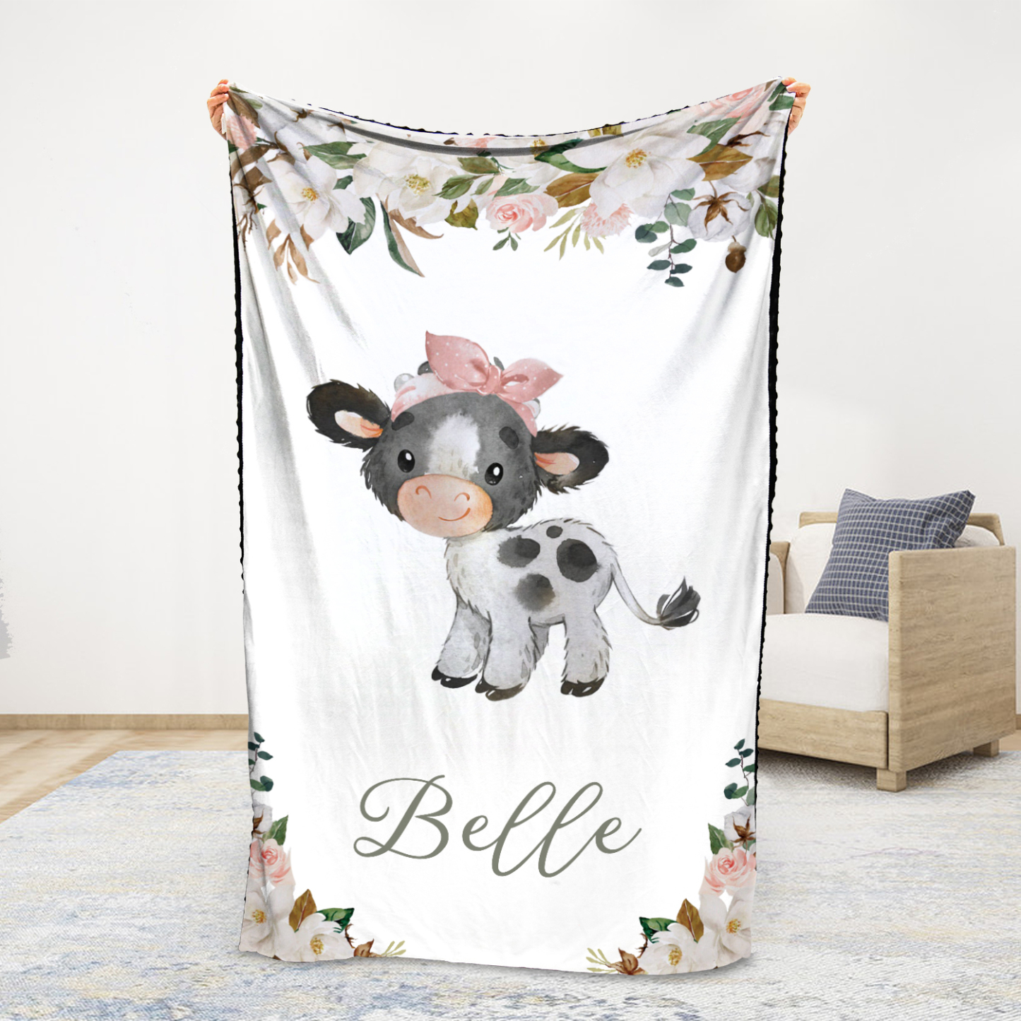Personalised Dairy Cattle Blanket Custom Name Cute Cartoon Blanket-Jessemade AU