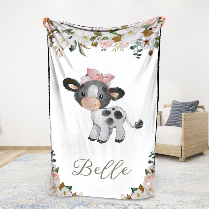 Personalised Dairy Cattle Blanket Custom Name Cute Cartoon Blanket-Jessemade AU