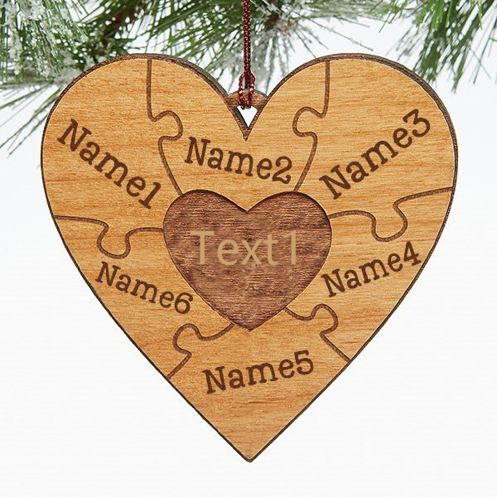 Heart Puzzle Ornament Personalised 6 Names Wooden Family Ornament-Jessemade AU