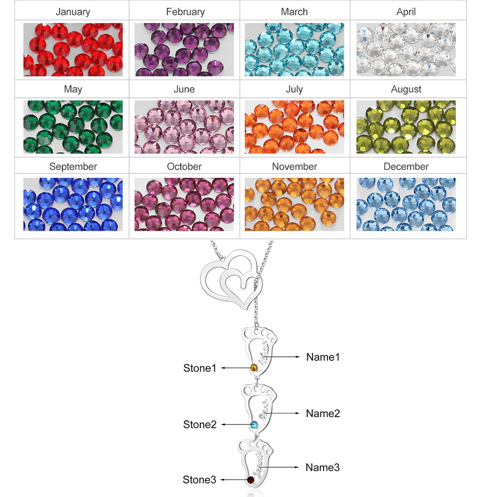 Personalised Baby Foot Necklace With Birthstones Custom 3 Names Necklace Gift For Mother-Jessemade AU