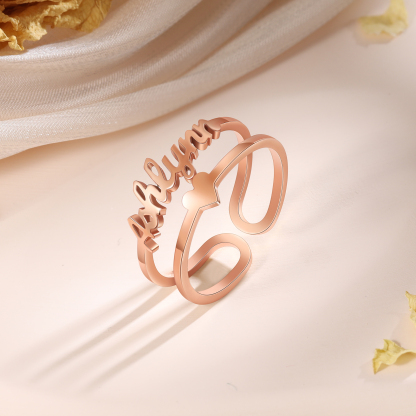 Heart Name Ring Personalised 1 Name Classic Rings for Her-Jessemade AU