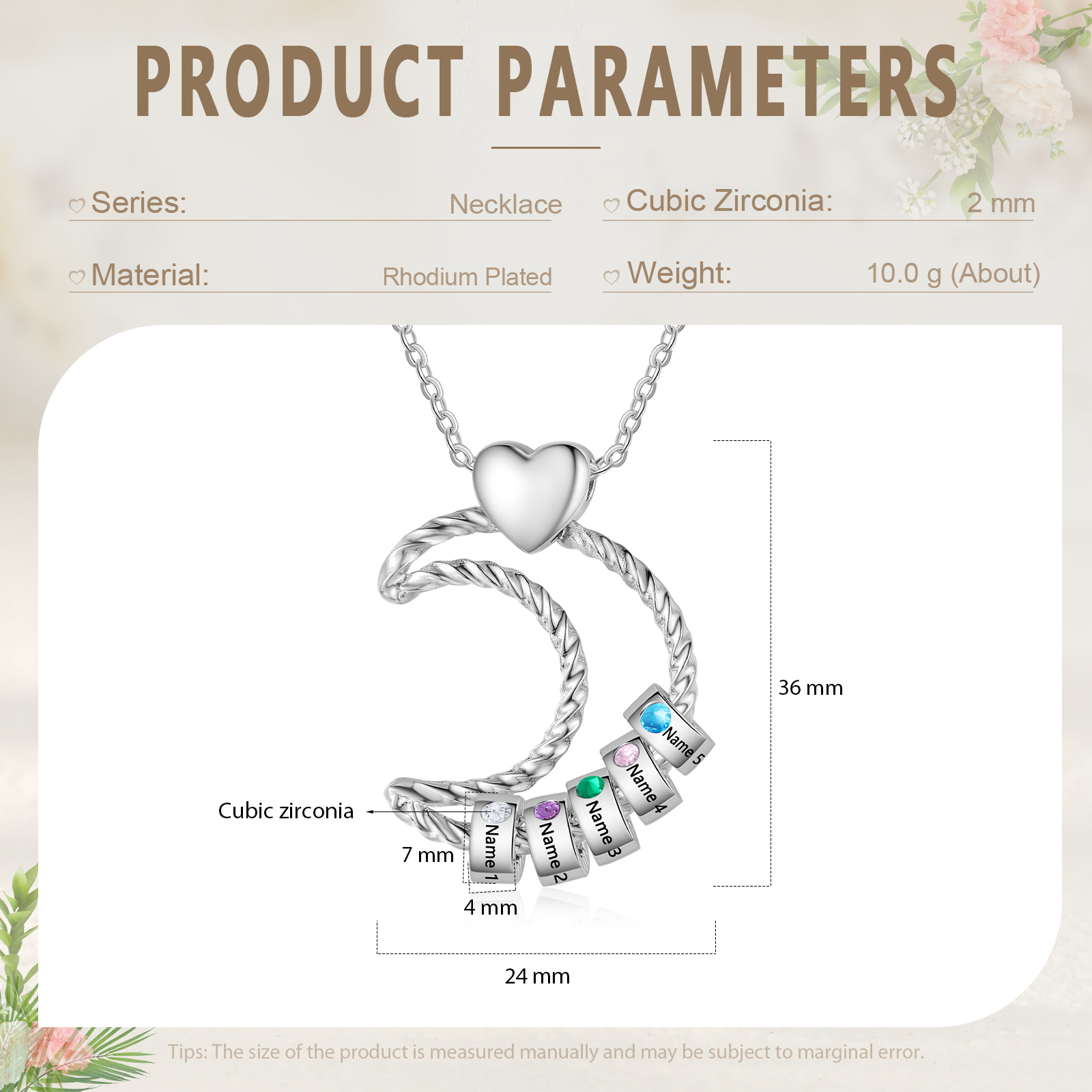 5 Names - Personalised Moon Pendant Necklace Custom Birthstones & Names Necklace Gift for Her-Jessemade AU