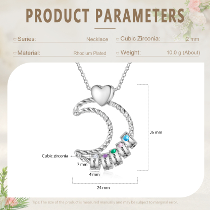 5 Names - Personalised Moon Pendant Necklace Custom Birthstones & Names Necklace Gift for Her-Jessemade AU