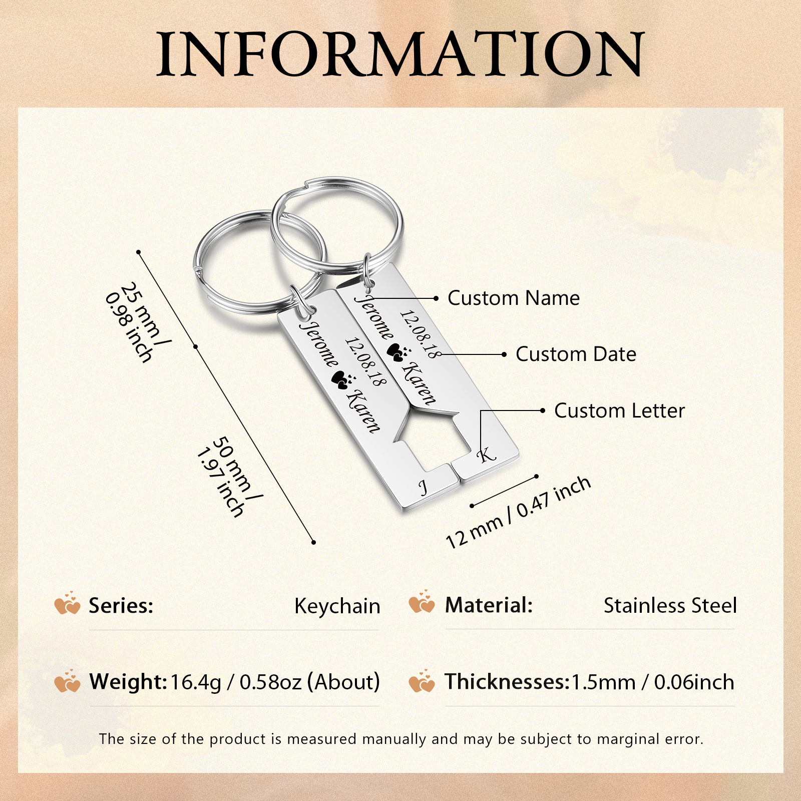 Personalised Couple Keychain Custom 2 Letters & 2 Dates & 2 Names Stainless Steel Keyring Valentine's Day Gift for Husband/Wife -Jessemade AU