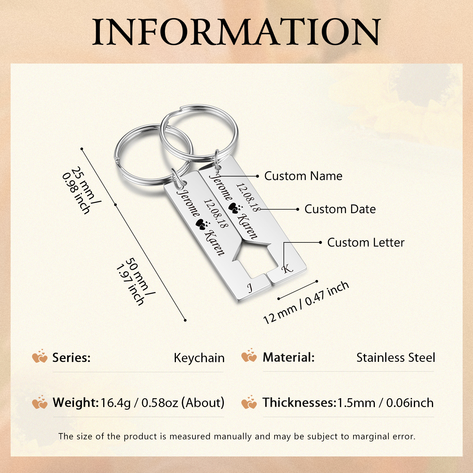 Personalised Couple Keychain Custom 2 Letters & 2 Dates & 2 Names Stainless Steel Keyring Valentine's Day Gift for Husband/Wife -Jessemade AU