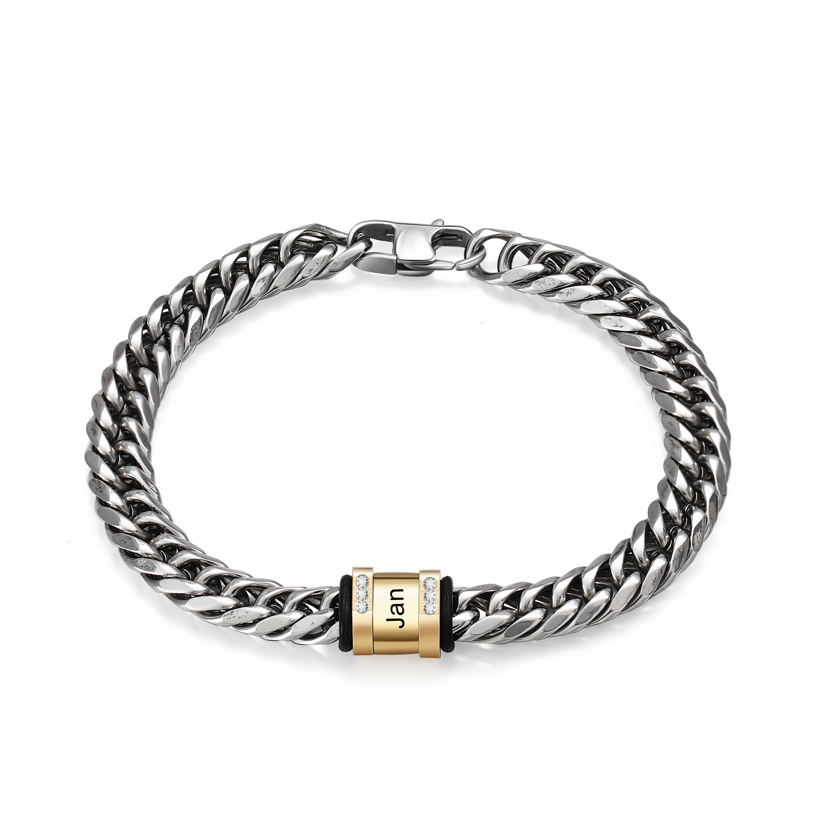 Personalised Cuban Chain Bracelet Custom 1 Name Bead Men's Bracelet