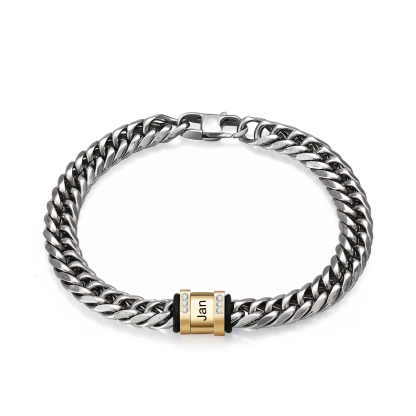 Personalised Cuban Chain Bracelet Custom 1 Name Bead Men's Bracelet