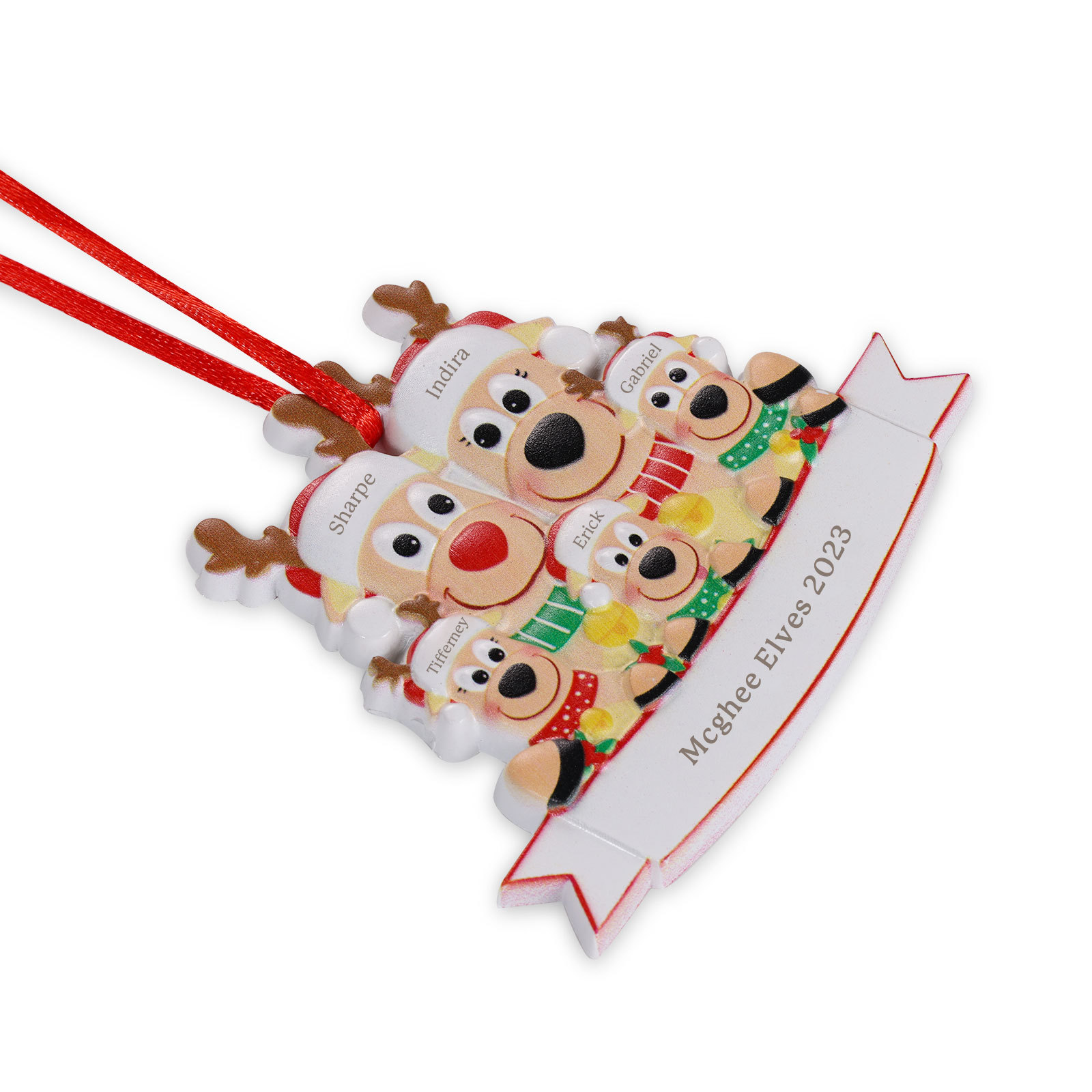 Personalised 5 Names & Text Reindeer Christmas Ornament Resin Christmas Tree Pendant for Family-Jessemade AU