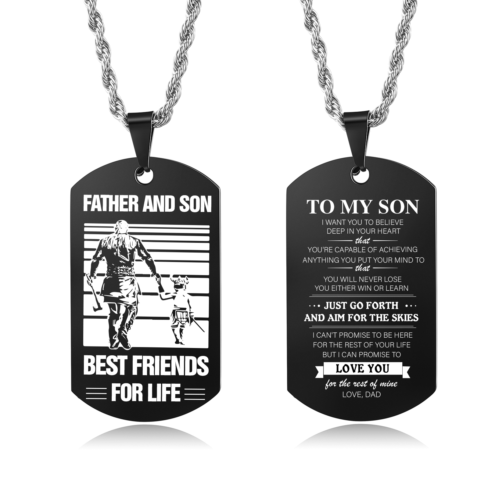 To My Son Necklace Black Dog Tag Necklace Dad to Son Viking Necklace "Father And Son Best Friends For Life"-Jessemade AU