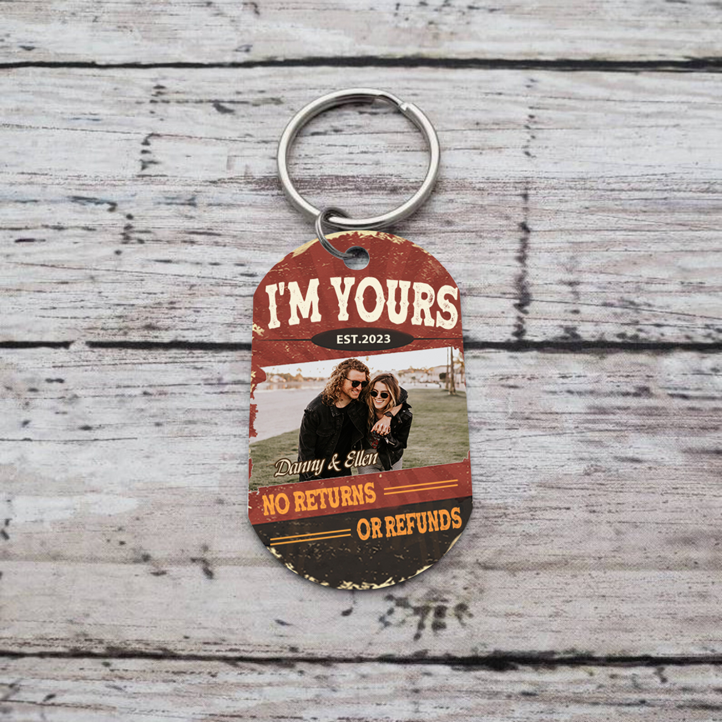 Personalised Couple Photo Keychain Custom 2 Names & Date Keyring “I'm Yours No Returns Or Refunds” Valentine's Day Gift For Couples-Jessemade AU