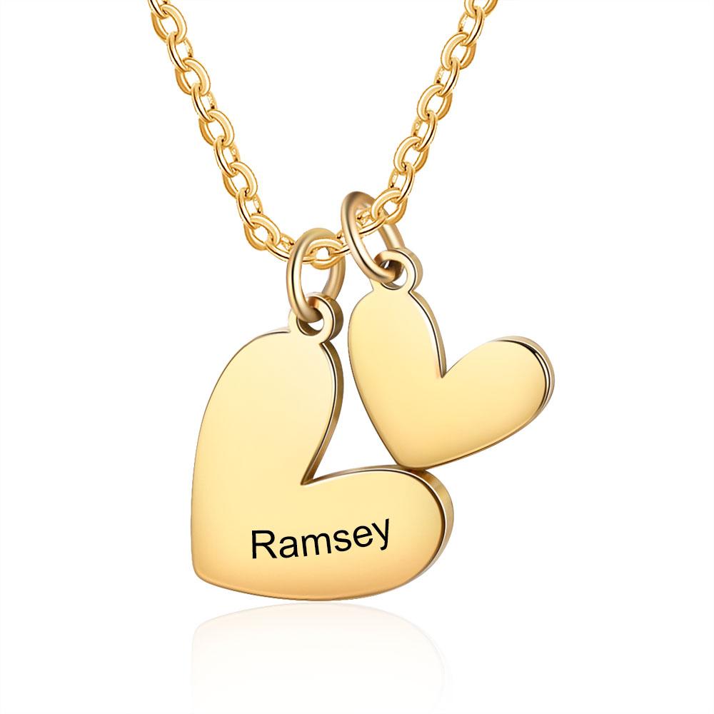 Two Heart Pendant Necklace Engraved Name with Heart Charms Gifts for Her-Jessemade AU