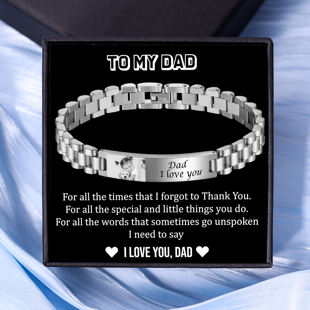 Personalised ID Bar Bracelet Customised with 2 Names & 1 Photo Bracelet Silver Bracelet Father's Day Gift-Jessemade AU