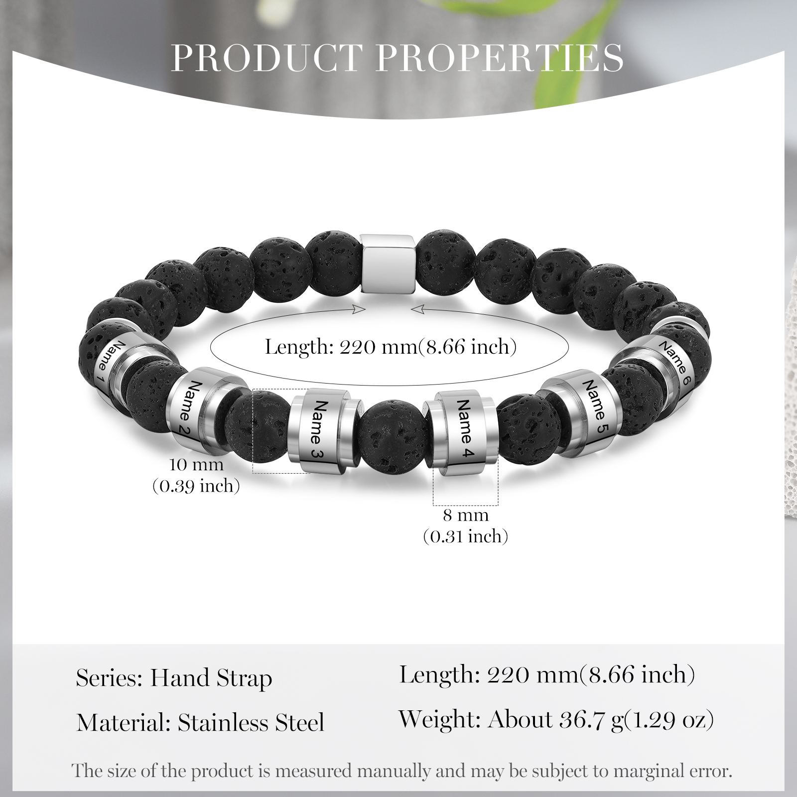 Personalised Lava Rock Bracelet with 6 Names Men's Bracelet Gifts For Him-Jessemade AU